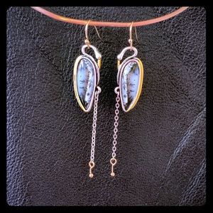 Silver and gold tone crane earrings